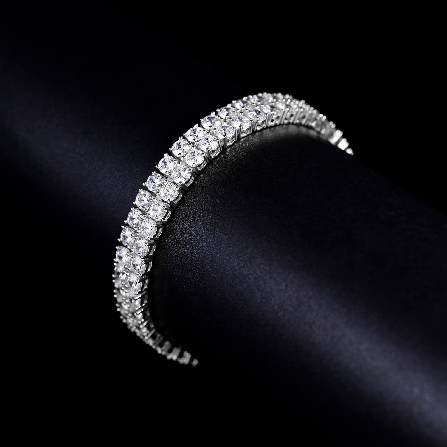 GEMSME Tennis Bracelets for Women Men 18K White Gold Plated 2 Row 3.0 Round Cubic Zirconia Tennis Bracelet Iced Out Hip Hop Bracelet 7.5 Inches