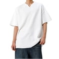thumbnail image 2 of pstuiky camiseta de hombre, Camisa informal de manga corta con cuello en V y textura vertical de color liso para hombre camisas casuales para hombre xxxxl, 2 of 6