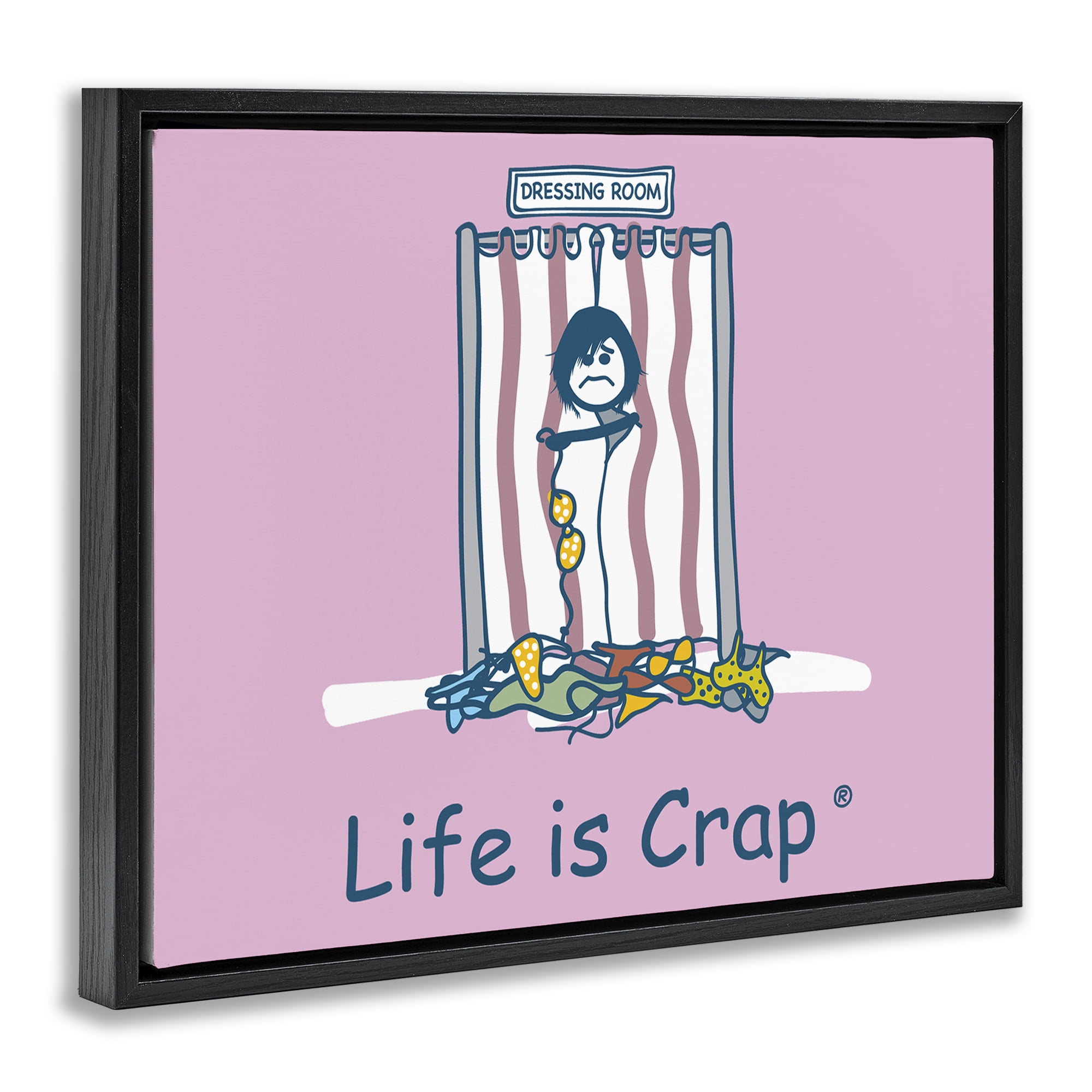 Stupell Industries Swimsuit Dressing Room Novelty & Humor Painting Black Floater Framed Canvas Art Print Wall Art, 21 x 17