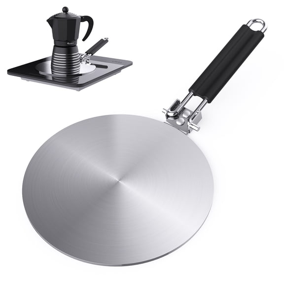 Heat Diffuser, 8inch Simmer Ring Plate Induction Adapter Plate for Gas Stove Moka Pot, Stainless Steel with Foldable Handle for All Hob Types, 20cm