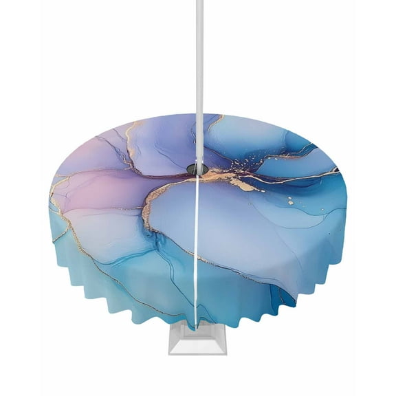 Hokiten Outdoor Tablecloths with Umbrella Hole & Zipper, Blue Gold Round Tablecloth 54 Inch, Modern Purple Pink Marble Textured Waterproof Table Cloth, Patio/Pool/Picnic Table Covers