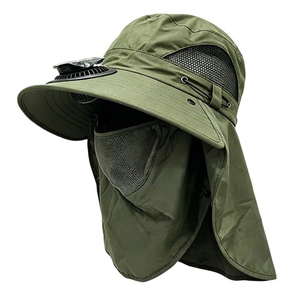 Solar Fan Hat with Wide Brim, Rechargeable Cooling Sun Hat for Outdoor Fishing Hiking, UV Protection Summer Cap for Men Women Army Green