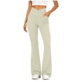 thumbnail image 2 of Inverlee High Waist Flare Leggings with Pockets for Women Stretch Knit Casual Athletic Bottoms Yoga Slim Fit Gym Pants Beige S, 2 of 6