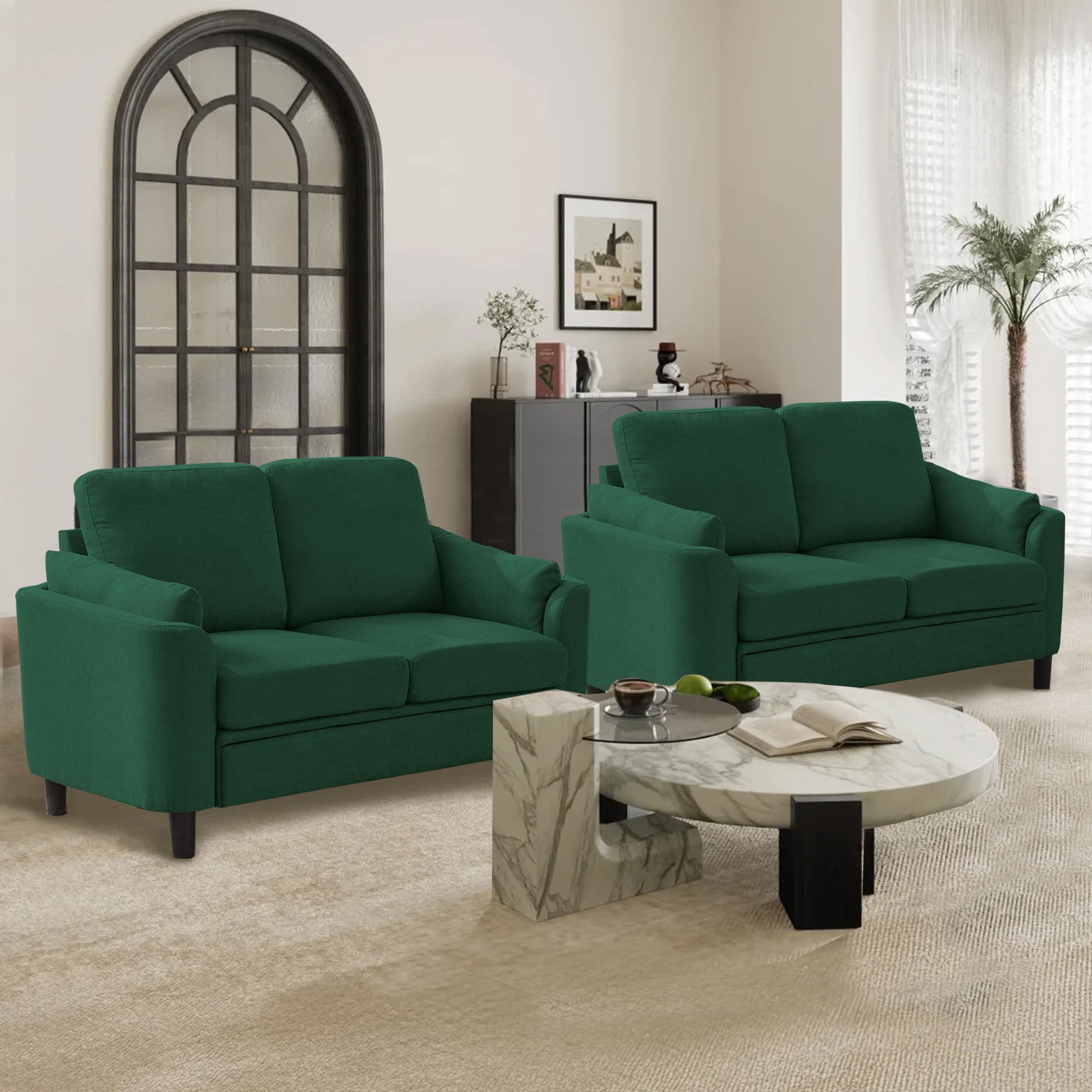 Soscana Small Sofa Couch Loveseat, 2 Seater Sofa for Living Room Apartment Bedroom Studio Office Small Space,Green,2pcs