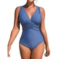 thumbnail image 1 of Charmo Retro Plunge V Neck One Piece Swimsuit for Womens Ruched Tummy Control Swimwear, 1 of 5