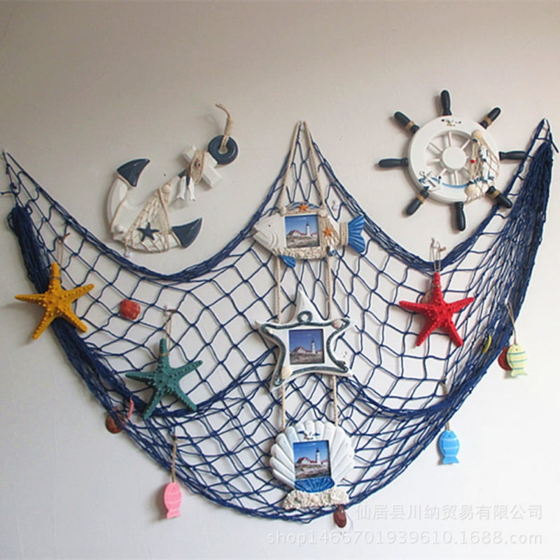 New Mediterranean Style Fish Net With Sea Shells For Party Door Wall Decoration 