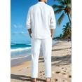 thumbnail image 6 of Men's Linen Blend Camp Collar Long Sleeve Shirt and Drawstring Pants Two Piece Outfit White M, 6 of 7