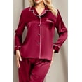 thumbnail image 5 of DAKIMOE Sleepwear Womens Silky Satin Pajamas Set Long Sleeve Nightwear Loungewear, Red, M, 5 of 8
