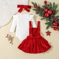 thumbnail image 4 of GYRATEDREAM Newborn Baby Girl Christmas Outfits Infant Solid Long Sleeve Ribbed Knitted Romper Velvet Suspender Skirt Headband 3Pcs Set Toddler Xmas Clothes Red for 0-18 Months, 4 of 8