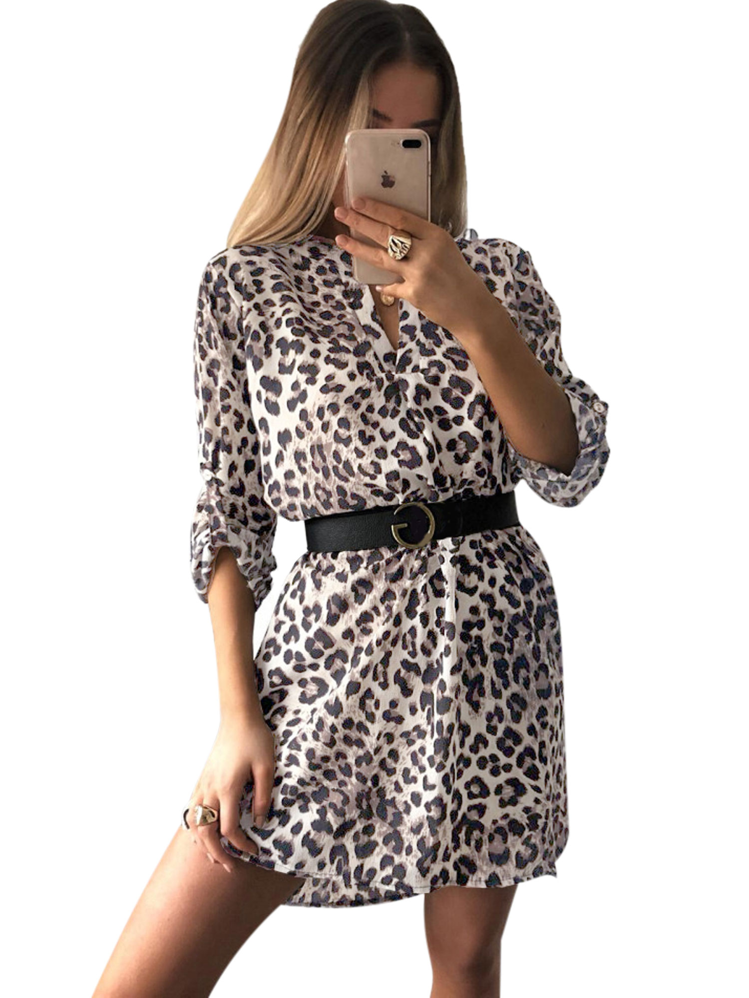 long leopard shirt dress