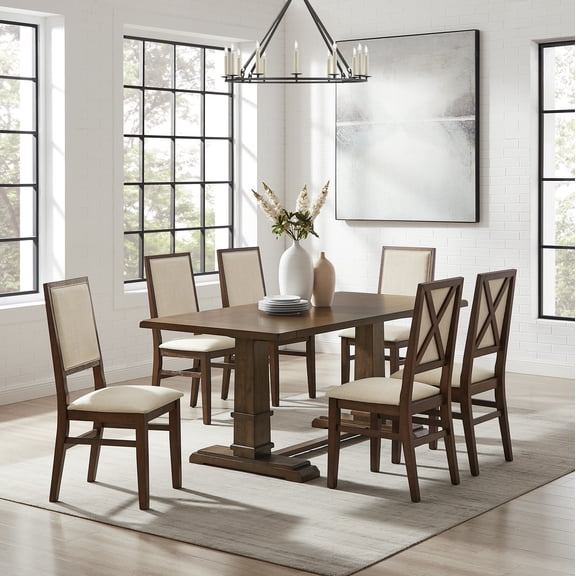 Crosley Furniture Joanna 7-Piece Dining Table Set in Dark Oak/Creme