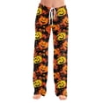 thumbnail image 6 of Zydvens Women Halloween Pajama Pants Wide Leg Lounge Wear with Pockets Soft Elastic Waist Drawstring Sleepwear Bottoms Splatter Pumpkin Print Costume Cosplay Party S-3XL, 6 of 7