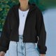thumbnail image 2 of Woman Loose Hooded Sweatshirt, Stylish Drop Shoulder Sleeve Hem Drawstring Female Zip Up Hoodie Plain Color For Dating For School, 2 of 6