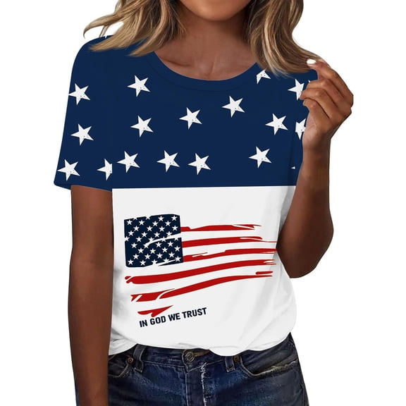 Puliio Women's USA 250th Anniversary T Shirt Crewneck 1776-2026 T-Shirt In God We Trust American Flag Graphic 4th of July Trendy Tee