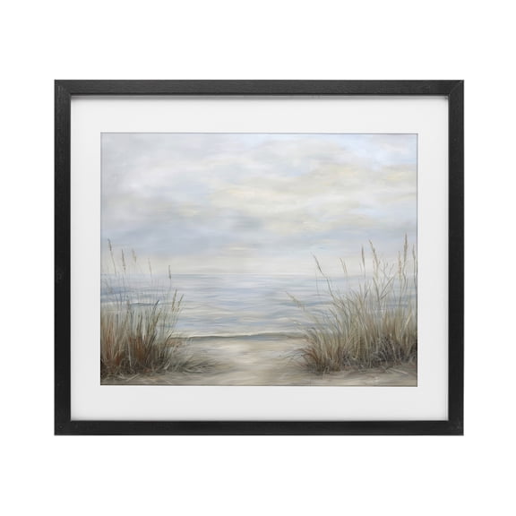 Stupell Industries Coastal Silent Beach with Seaside Dunes Black Framed Print Under Glass, 16 x 13, by Petals Prints Design