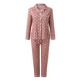 thumbnail image 5 of Two Piece Women Casual Lapel Button Polka Dots Print Long Sleeve Women's Pajamas Suit, 5 of 6