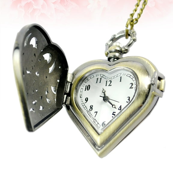 OUNONA Heart Shape Pendant Watch for Women, Alloy Quartz Movement, Stylish Daily Use Jewelry Accessory