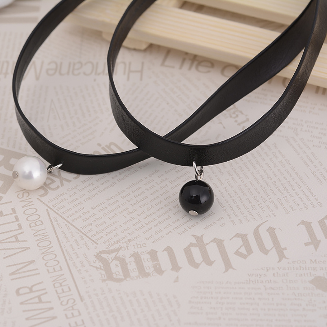 Choker Necklace Faux Leather Round Pendant Choker Chain Choker Collar for Women - image 3 of 10