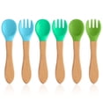 thumbnail image 2 of MALLMALL6  Silicone Flatware Sets with Beech Handles, Reusable Utensils for Dining Camping, 6-Piece, 2 of 6