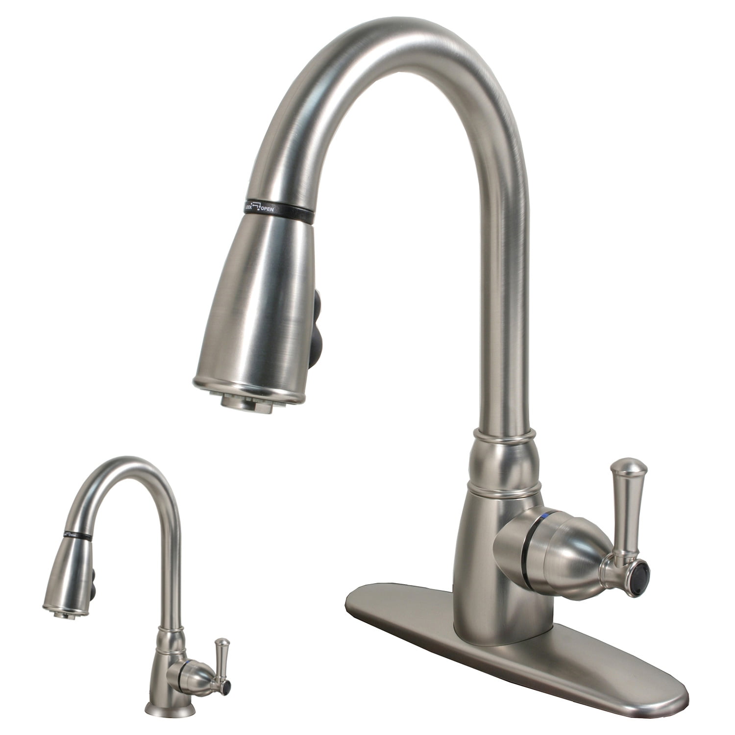 HowPlumb RV Mobile Home Camper Single Lever Handle Kitchen Faucet with Pull-Down Sprayer Spout, Stainless Steel