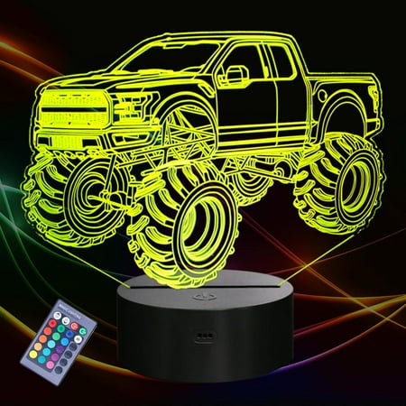 

Monster Truck 3D Night Light Truck 3D Illusion Lamp For Kids -16 Colors Changing With Remote Control Timer Dim Kids Car 3D Lamp Christmas Birthday Gifts For Girls Boys Men Women