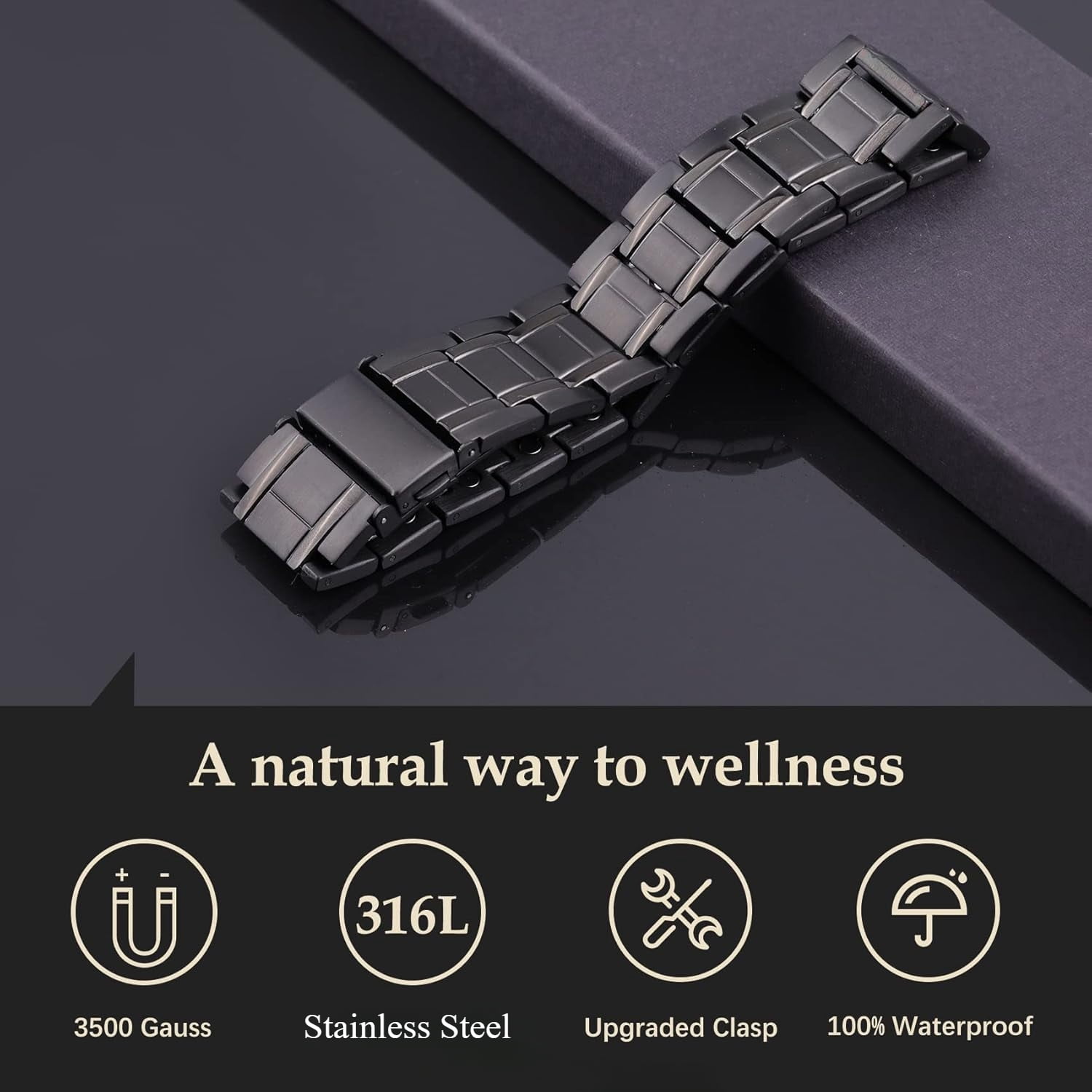 Magnetic Bracelets for Men, Stainless Steel Bracelets with 3X Magnets，8.6inches（22cm）