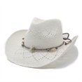 thumbnail image 2 of OOOUM Breathable Cowboy Hat For Men Women Western Style Star Charm Beaded Band Straw Sun Hat Festival Outdoor Vacation Western Cowgirl Hat White, 2 of 9