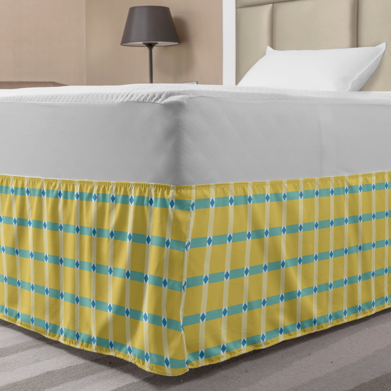 Abstract Bed Skirt, Striped Rhombus Pattern in a Colorful Style