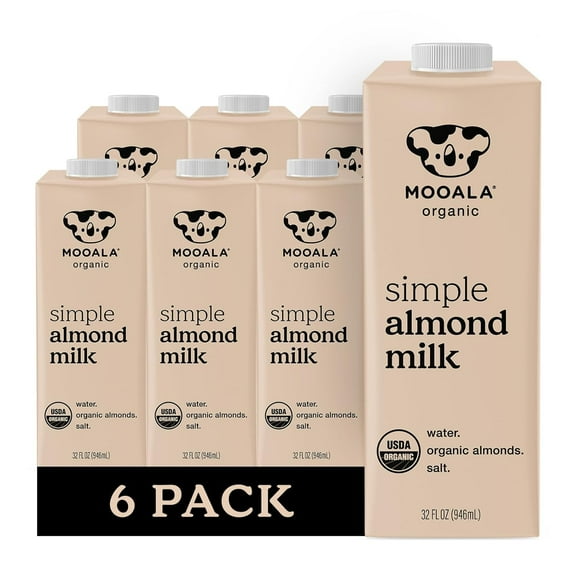 Organic Simple Almond Milk, 32oz - 3 Ingredient, Shelf Stable, No Gums, No Oils, No Fillers, Unsweetened, Non-GMO, No Additives, Dairy Free Plant Based Milk, 6 pack