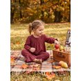 thumbnail image 4 of Happy Town Toddler Girl Fall Winter Outfits Smocked Puff Sleeve Top Ruffle Flare Pants Set Kids Casual Plaid 2-Piece Set, 4 of 8