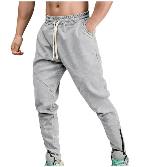 cfhntfmh Mens Athletic Workout Sweatpants Ankle Zip Gym Joggers Elastic Waist Solid Color Tapered Jogging Pants with Pockets（Gray,X-Large)