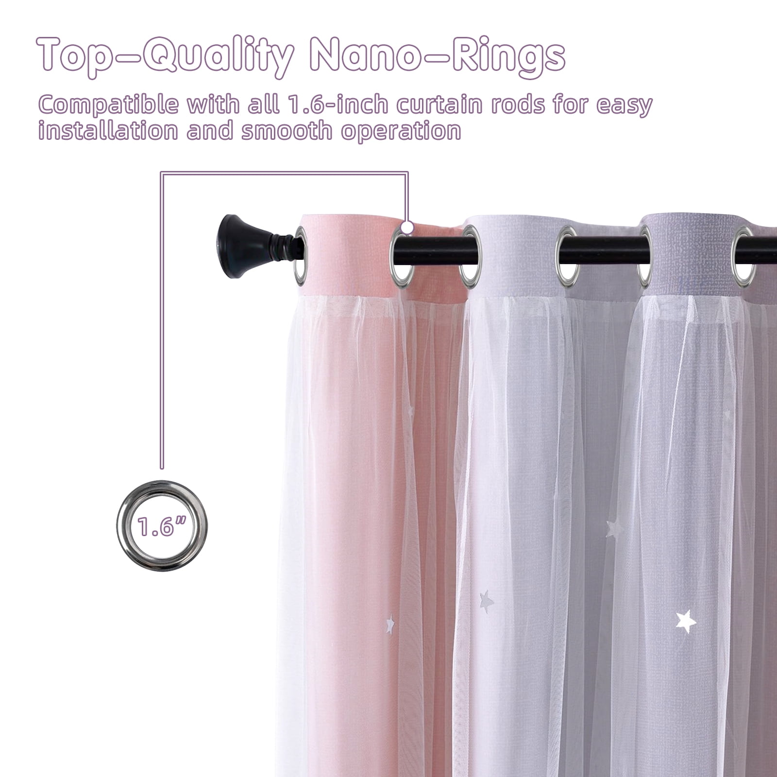 CshidWorld Blackout Curtains for Girls Kids Bedroom, Colorful Double Layer Star Cut Out Curtains for Girls Room Nursery Home Decor, 52''x 84'', 1 Panel