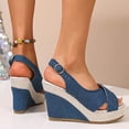 thumbnail image 4 of Wedges Heels for Women Open Toe Denim Platform Sandals Antislip Casual Ankle Strap Summer Pumps Dress Shoes Blue Size 7, 4 of 8