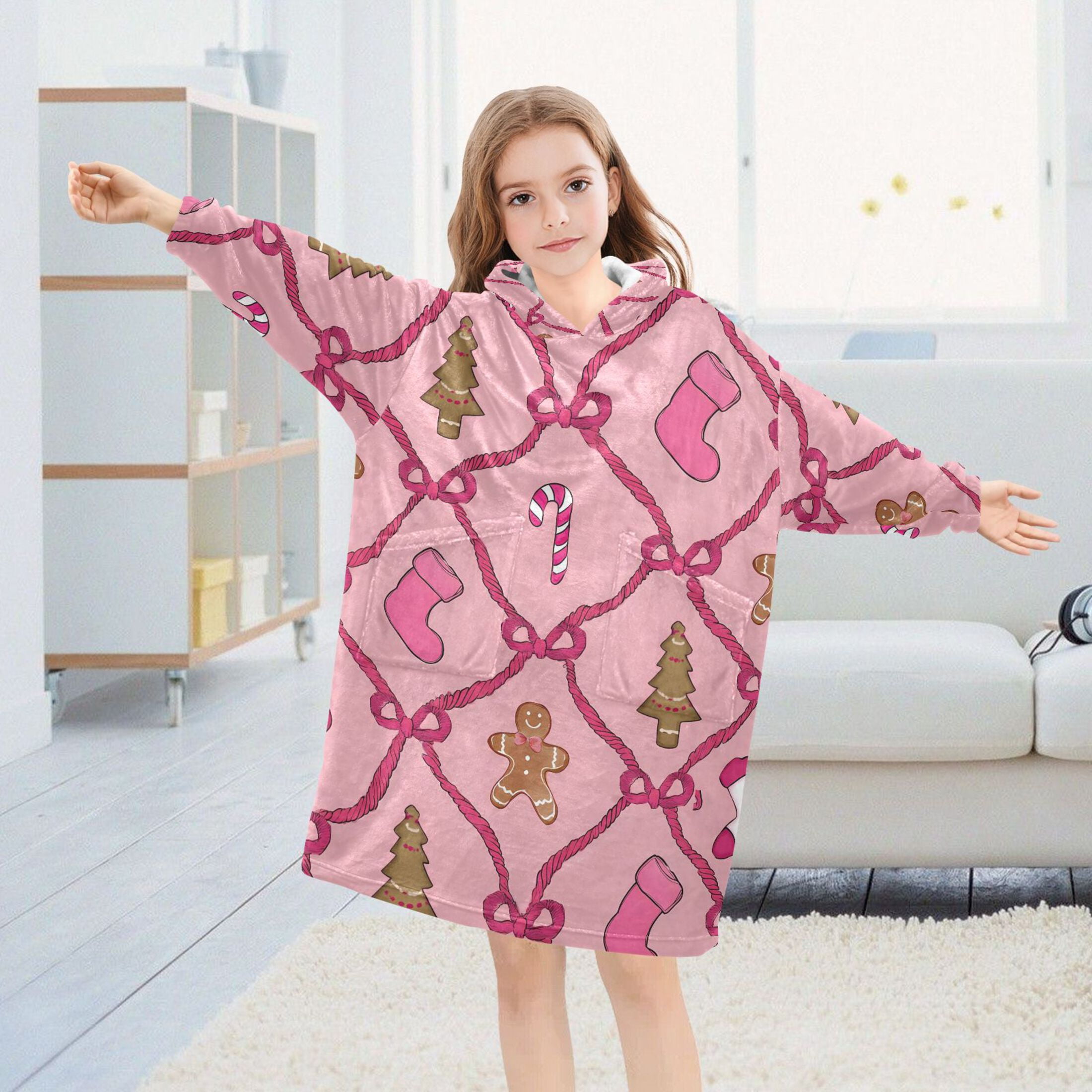 joogoo Wearable Blanket Hoodie for Gingerbread Candy Cane Oversized Sherpa Hooded 3-14 YR M