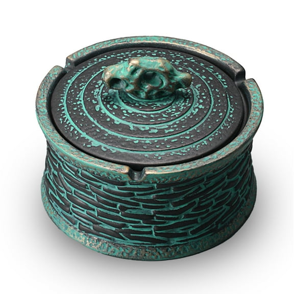 Qeeadeea Vintage Ashtray With Lid, Ceramic Ashtray Windproof, Small Decorative Ashtray For Cigarettes Outdoor, Cigar Ashtrays, Chinese Retro Decoration-green-12x12x9cm, 450ml
