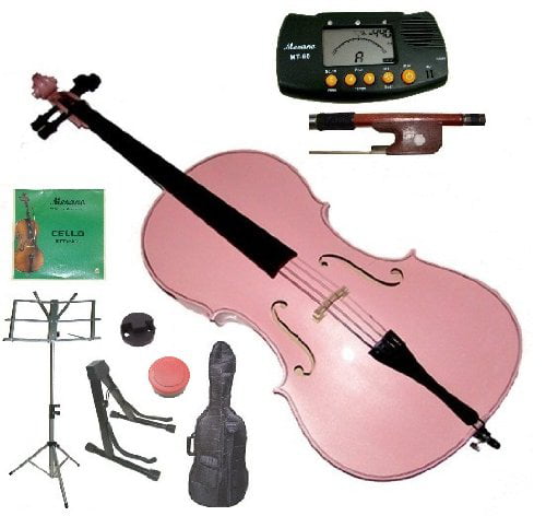 Merano 3/4 Size Cello with Bag and Bow+2 Sets of Strings+Cello Stand+Black Music Stand+Metro Tuner+Rubber Round Mute+Rosin