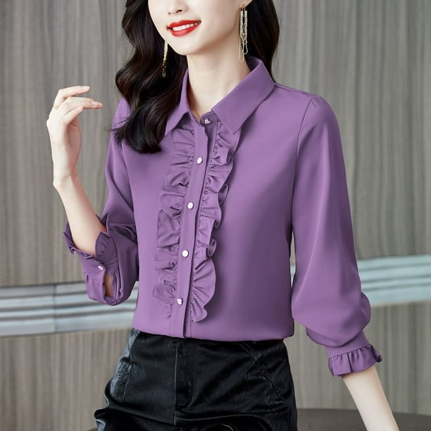 Women Blouse Ruffles Chiffon Shirts Clothes Spring Autumn Office Lady Long Sleeve Pullovers Elegant Vintage Blouse NS5872