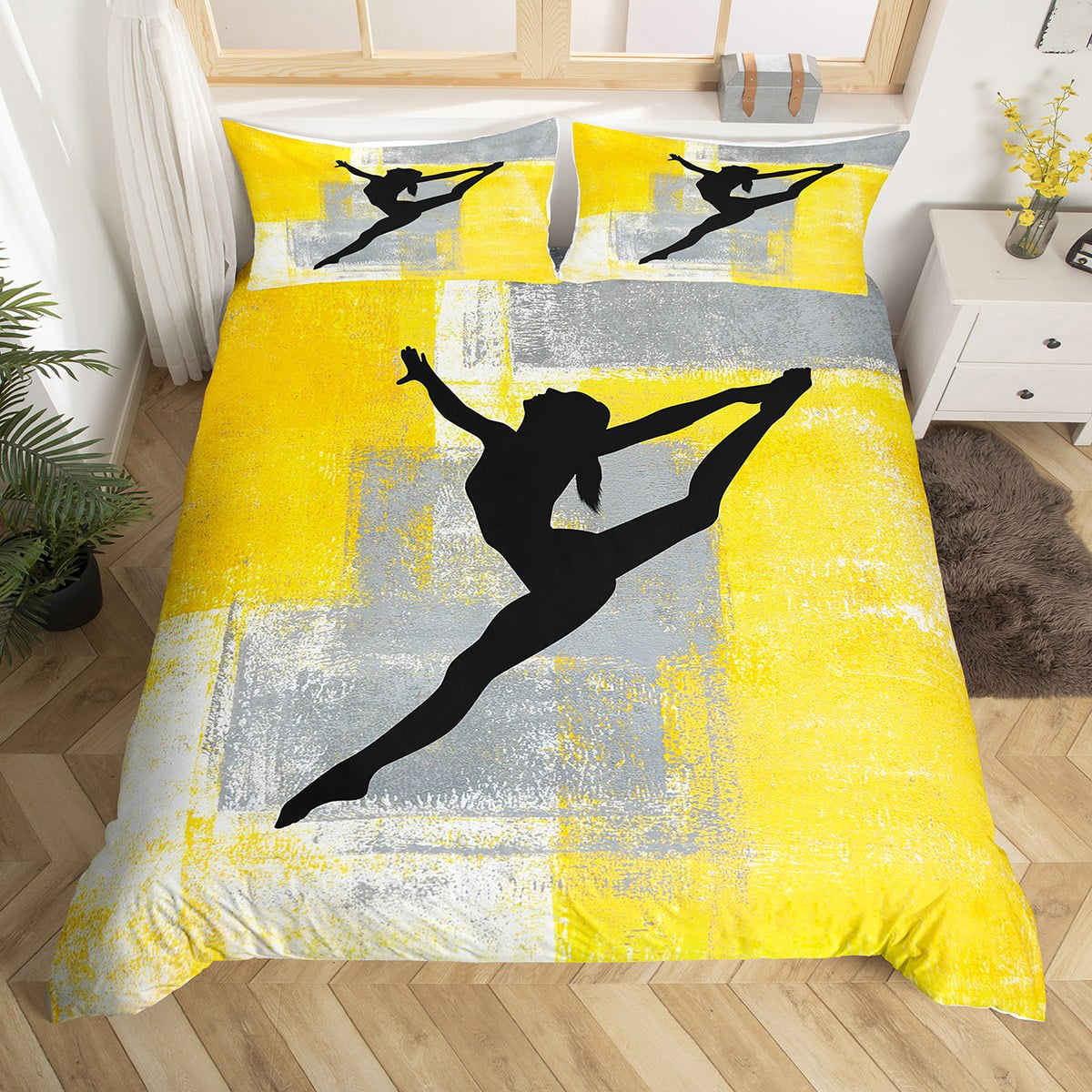 YST Chic Gymnast Duvet Cover Queen Gold Ombre Bedding Set, Gymnastics