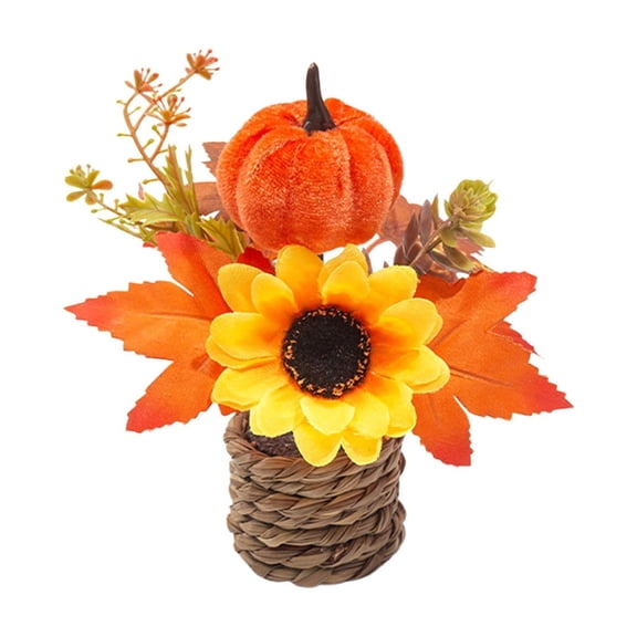 Artificial Maple Leaf Mini Potted Plants With Pumpkin Accents, Fall Greenery For Desktop And Indoor Decor, Faux Autumn Arrangement For Home Display