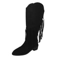 thumbnail image 1 of Dsscvnef Bottes Mi-Mollet Mode pour Femmes Talon Carré Semelle Épaisse Bout Rond Bottines à Fermeture Éclair avec Franges pour Automne Chaussures Confortables et Élégantes, 1 of 9