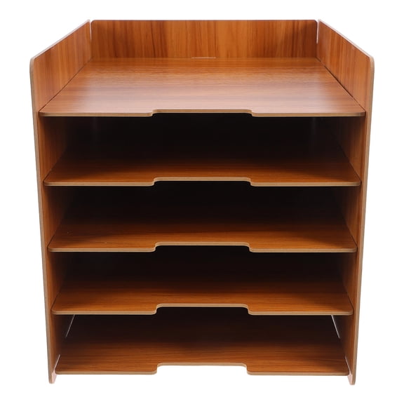 MEIBUTYUP Multi-Layer Brown Wood File Organizer Desk Document Sorter for Office and Home
