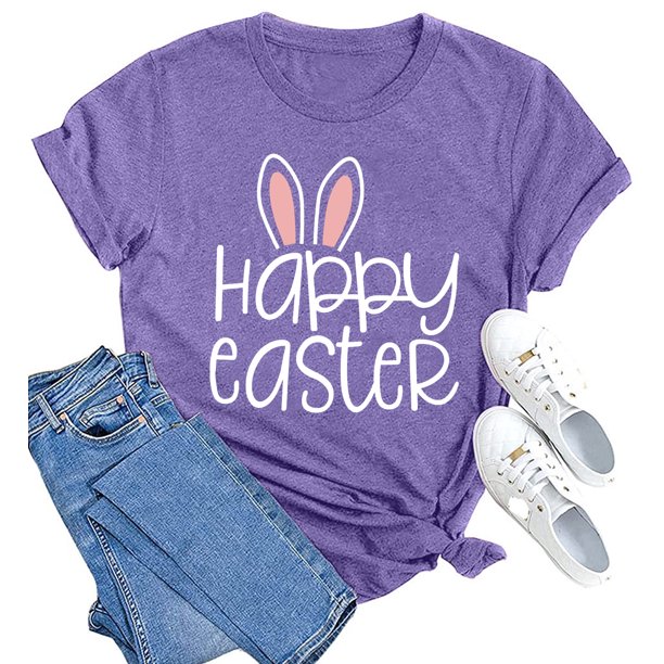 LAZYCHILD Happy Easter Shirts For Women Funny Rabbit Bunny Shirt Easter