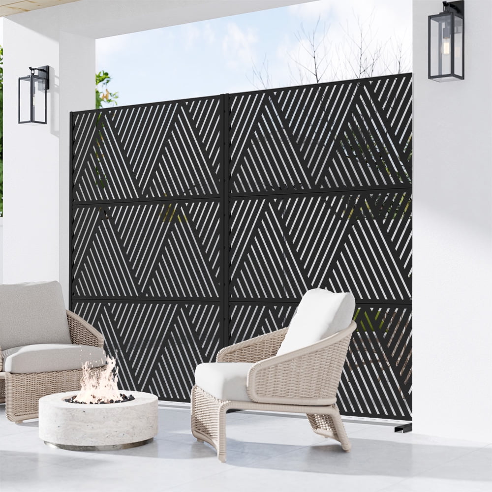 MAYEERTY 72×47" Outdoor Black Metal Privacy Panel Screen for Backyard & Garden, Triangular V-Shaped Pattern
