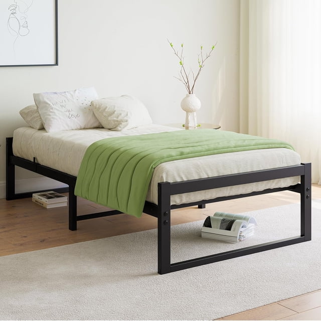 Twin Bed Frames,Heavy Duty Metal Platform Twin Size Bed Frame No Box Spring Needed,Single Bed Frame Twin with Storage, Steel Slats,Strong Bearing Capacity, Noise Free,Black