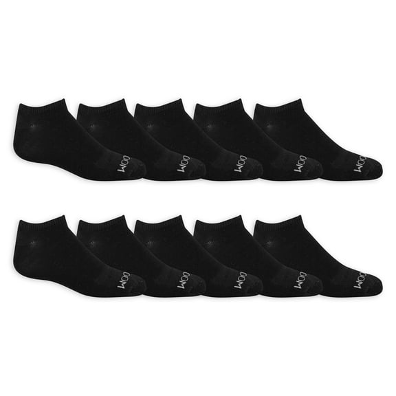 Fruit of the Loom Lightweight No-Show Sport Socks for Women, Black, Size 4-10 (10-Pack)