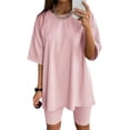 thumbnail image 1 of Conjunto de 2 piezas para mujer, camiseta informal de gran tamaño, pantalones cortos de motociclista, ropa deportiva para entrenamiento Vhermosa WMZL-2058-11, 1 of 2