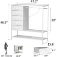 thumbnail image 3 of Dresser with Hanging Rack, White Dresser for Bedroom, Chests of Drawers for Closet, 5 Fabric Drawers Clothes Rack, with Sturdy Metal Frame, LED Lights, Charging Station, 3 of 16