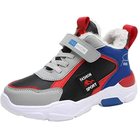 

Boys Waterproof Ankle Boots Warm Faux Fur Fashion Sneakers Traines High Top Booties Walking Shoes