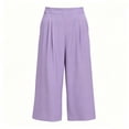 thumbnail image 7 of Sokhug Womens Capri Pants High Waist with Side Pockets Pleated Summer Solid Wide Leg Cropped Pants, 7 of 7