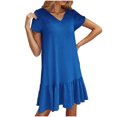 thumbnail image 5 of WCMZJ Womens Summer Dress V Neck Petal Short Sleeve Ruffle Hem Tiered Flowy Swing Midi Dresses 2025 Trendy Beach Sundress Outfits Blue M, 5 of 9